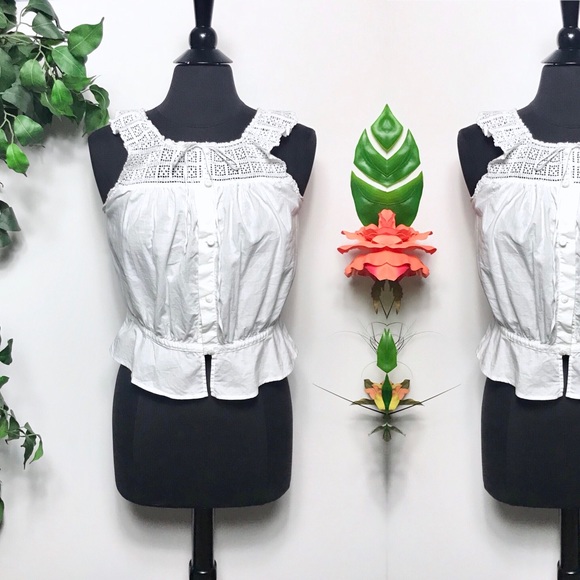 Ralph Lauren Tops - Ralph Lauren White Cotton Button Down Peplum Top L